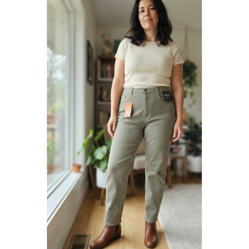 Cherokee Brand Women Sage Green Stretch Denim Tapered Pants 16W Average NWT